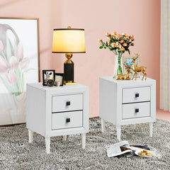 2 Pieces Multipurpose Retro Nightstand Set with 2 Drawers