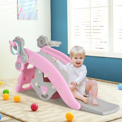 4-in-1 Toddler Slide and Rocking Horse Playset with Basketball Hoop