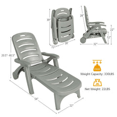 5 Position Adjustable Folding Lounger Chaise Chair with Wheels