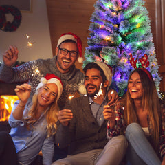 5/6/7.5/8 Feet Pre-lit Snow Flocked Christmas Tree with 9 Lighting Modes