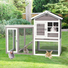 2-Story Wooden Rabbit Hutch with Running Area