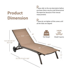 6-Poisition Adjustable Outdoor Chaise Recliner with Wheels
