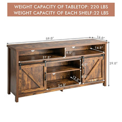59 Inch Sliding Barn Door TV Stand with Adjustable Shelves for TVs up to 65 Inch