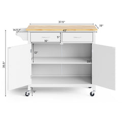 Modern Rolling Kitchen Cart Island with Wood Counter Top