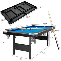 6 Feet Foldable Billiard Pool Table with Complete Set of Balls In Blue