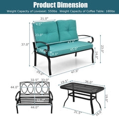2 Pieces Patio Loveseat Bench Table Furniture Set with Cushioned Chair