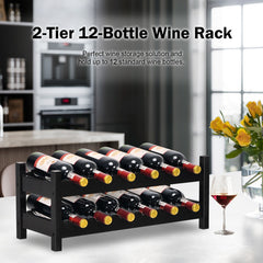 Bamboo 12 Bottles Wine Rack 2-Tier Wine Storage Shelf