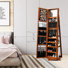 360° Rotatable 2-in-1 Lockable Jewelry Cabinet with Full-Length Mirror
