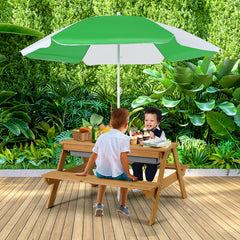 3-in-1 Kids Outdoor Picnic Water Sand Table with Removable Umbrella and Boxes