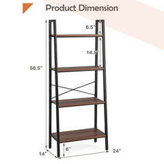 4-Tier Freestanding Bookshelf with Metal Frame and Anti-toppling Device