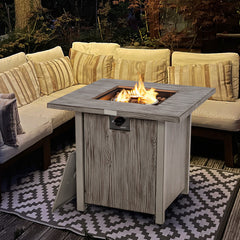 28 Inch 40,000 BTU Square Fire Pit Table with Lid and Lava Rocks