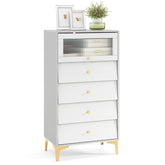 4 Drawer Modern Storage Cabinet with Flip Up Fluted Glass Door