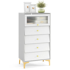 4 Drawer Modern Storage Cabinet with Flip Up Fluted Glass Door