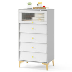 4 Drawer Modern Storage Cabinet with Flip Up Fluted Glass Door