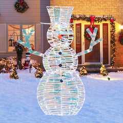 4 Feet Iridescent Christmas Snowman with White LED Lights and Ground Stakes