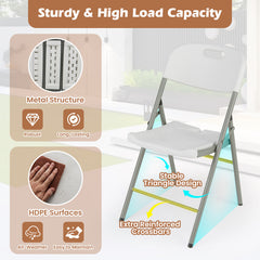 4 Pack Folding Stackable Chairs with Metal Frame and Carrying Handle