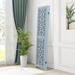 4/6 Panel Wooden Room Divider with Carved Cutout Pattern and Solid Wood Frame