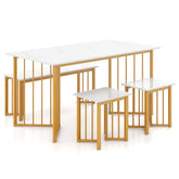 4 Piece Dining Table Set with Bench and 2 Stools