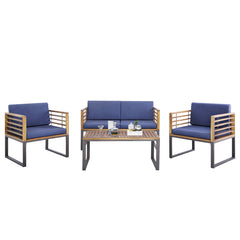 4 Piece Patio Acacia Wood Conversation Set with Soft Seat