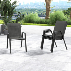 4 Piece Patio Rattan Dining Chairs with Wicker Woven Seat and Back for Backyard Front Porch
