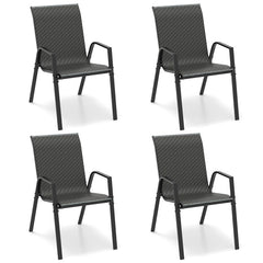4 Piece Patio Rattan Dining Chairs with Wicker Woven Seat and Back for Backyard Front Porch