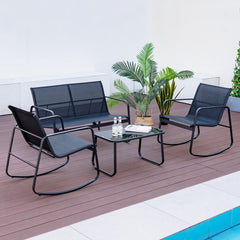 4 Piece Patio Rocking Set with Glass-Top Table
