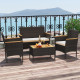 4 Piece Patio Wicker Sofa Set 2 Rattan Chairs and Loveseat with Table