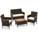 4 Piece Patio Wicker Sofa Set 2 Rattan Chairs and Loveseat with Table