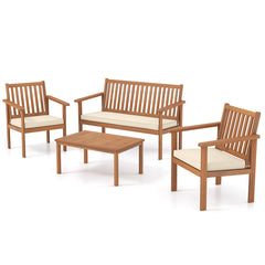 4 Pieces Patio Wood Furniture Set Acacia Wood Sofa Set with Loveseat
