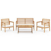4 Piece Wood Patio Conversation Set with 2 Armchairs and Coffee Table