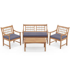 4 Piece Wood Patio Furniture with Armchairs Loveseat and Coffee Table