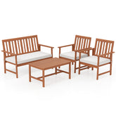 4 Pieces Acacia Wood Furniture Set with Seat Cushions and Robust Wood Frame
