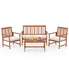 4 Pieces Acacia Wood Furniture Set with Seat Cushions and Robust Wood Frame