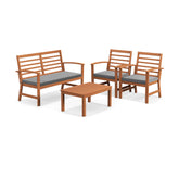 4 Pieces Outdoor Furniture Set with Stable Acacia Wood Frame