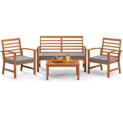 4 Pieces Outdoor Furniture Set with Stable Acacia Wood Frame