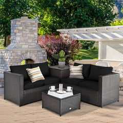 4 Pieces Outdoor Patio Rattan Furniture Set with Loveseat and Storage Box