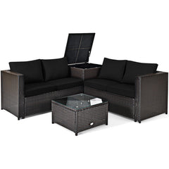 4 Pieces Outdoor Patio Rattan Furniture Set with Loveseat and Storage Box