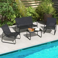 4 Pieces Outdoor Conversation Set with Tempered Glass Coffee Table