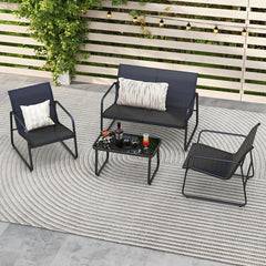 4 Pieces Outdoor Conversation Set with Tempered Glass Coffee Table