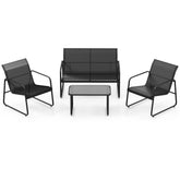 4 Pieces Outdoor Conversation Set with Tempered Glass Coffee Table