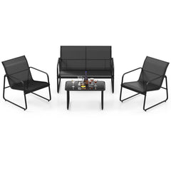4 Pieces Outdoor Conversation Set with Tempered Glass Coffee Table