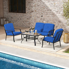 4 Pieces Outdoor Conversation Set with Seat Back Cushions and Waist Pillows
