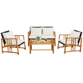4 Pieces Patio Rattan Conversation Set with Seat and Back Cushions