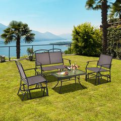 4 Piece Patio Glider Conversation Set with Tempered Glass Table Top