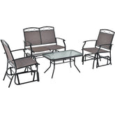 4 Piece Patio Glider Conversation Set with Tempered Glass Table Top
