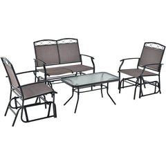 4 Piece Patio Glider Conversation Set with Tempered Glass Table Top