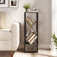 4 Tier Floor Tree Bookshelf with Drawer and Metal Frame
