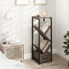 4 Tier Floor Tree Bookshelf with Drawer and Metal Frame