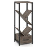 4 Tier Floor Tree Bookshelf with Drawer and Metal Frame