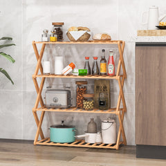 4-Tier Foldable Bamboo Shoe Rack with Slatted Shelves